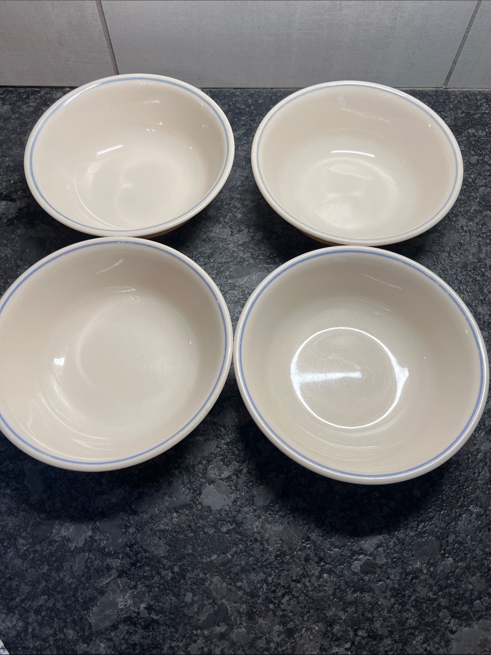 Corelle BLUE LILY Classic Ivory Ceramic Bowls with Light Blue Rim - Set of 4
